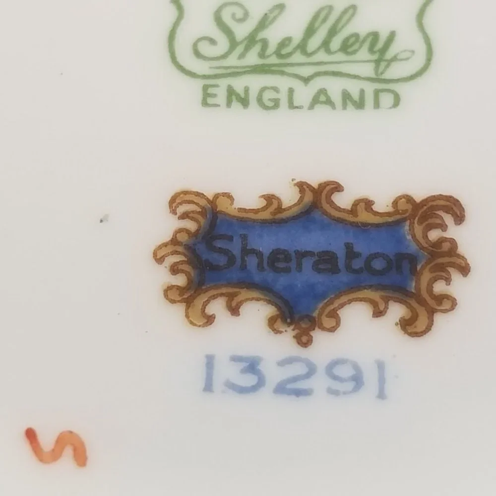 Shelley Bone China Espresso Cup & Saucer Flat Demi Set Sheraton Blue England - Picture 14 of 16